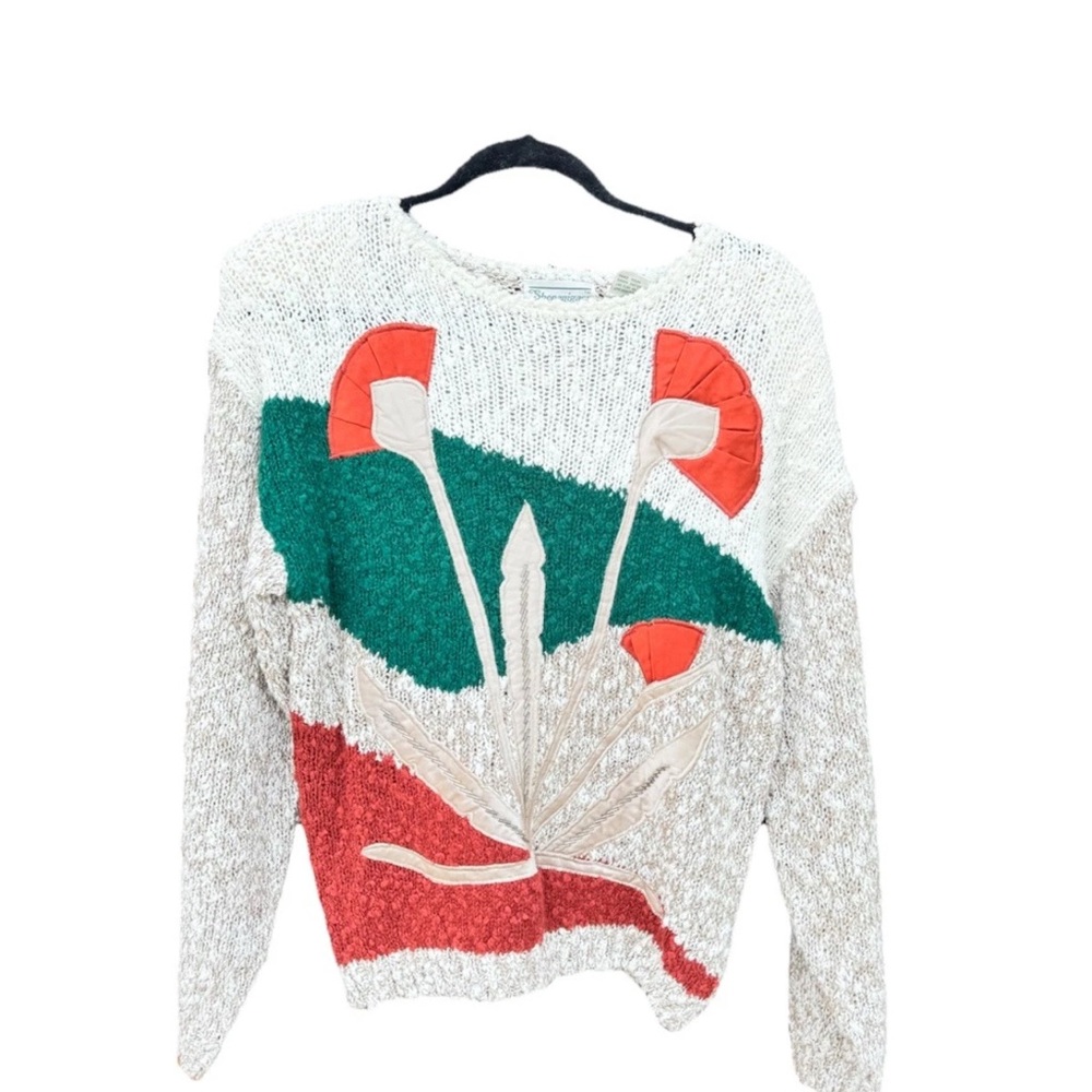 Vintage Shenanigans Botanical Themed Sweater with Embellished Jewels Small